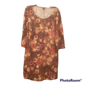 Allen B Leopard and Floral Print Three Quarter Sleeve Bodycon Shift Dress